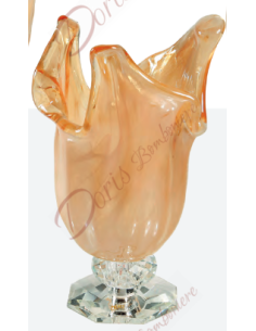 Alzata in vetro murano colore arancio/ambra 18x11 cm base in cristallo 20076 Made in Italy Cristallo