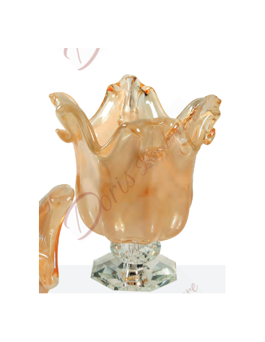 Stand in Murano glass color orange / amber 15x14 cm crystal base