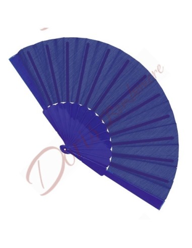 Blue plastic and canvas fan 43x23 cm