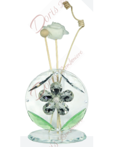 Glass perfumer with crystals and flower 10.5 cm