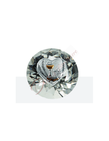 Fermacarte in cristallo con cuore prima comunione diametro 6 cm