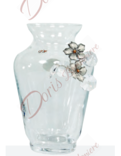 Vasetto in vetro con fiori e cristalli cm 11