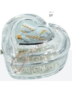 Scatoletta a forma di cuore in vetro cristallo con applicazione a scelta cm 8.5