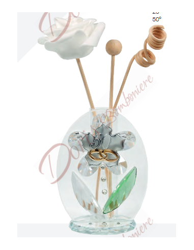 Diffuseur de parfum ovale avec application fleur de cristal au choix 10,5 cm