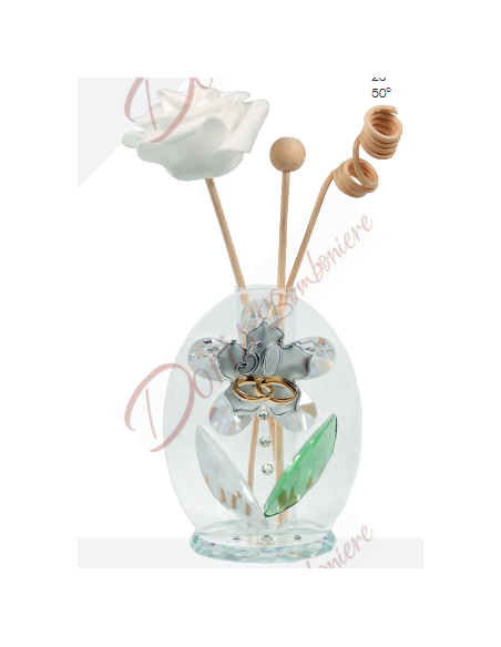 Diffusore di profumo ovale con fiore cristallo applicazione a scelta cm 10.5 Diffusore di profumo ovale con fiore cristallo applicazione a scelta cm 10.5