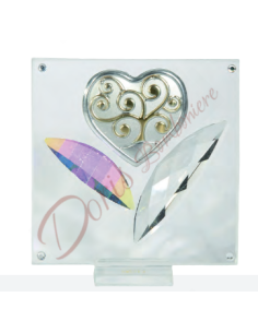 Quadretto con petali in cristallo e applicazione cuore a scelta cm 7.5x7 19003 Made in Italy Cristallo