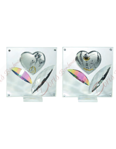 Quadretto con petali in cristallo e applicazione cuore a scelta cm 7.5x7 2