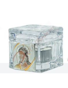 Cubo porta anelli/ gioie in vetro cristallo con applicazione a scelta cm 5x5 17034