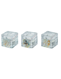 Cubo porta anelli/ gioie in vetro cristallo con applicazione a scelta cm 5x5 2
