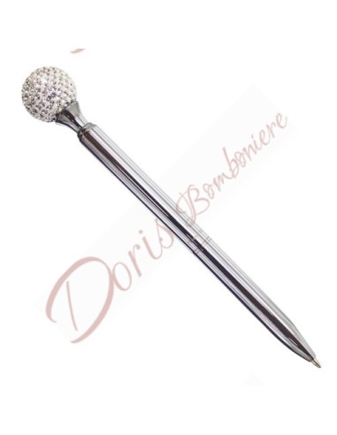 Silver pen with rhinestone ball