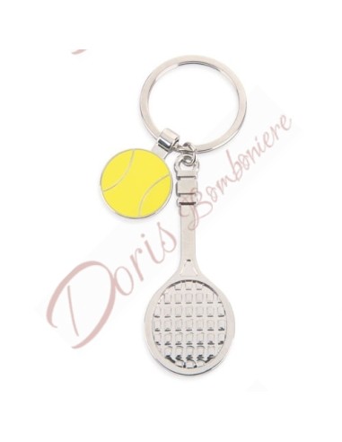Racquet metal keychain with ball