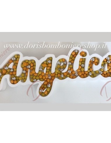 Personalized name tray for sugared almonds in polystyrene