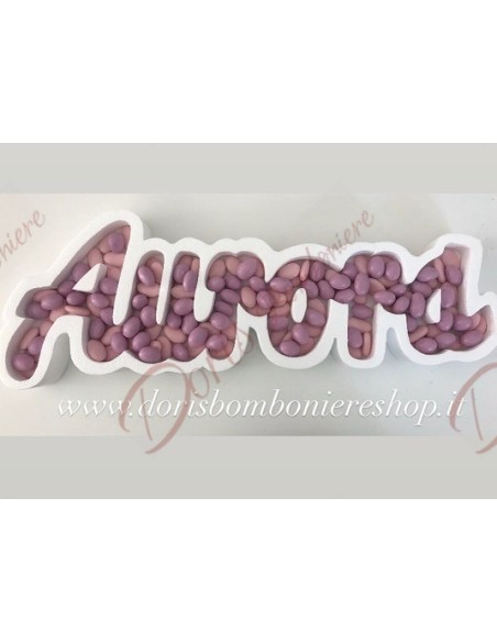 Personalized name tray for sugared almonds in polystyrene Personalized name tray for sugared almonds in polystyrene