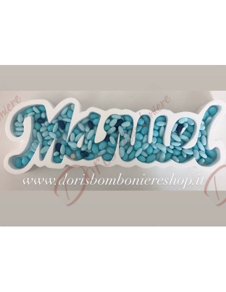 Personalized name tray for sugared almonds in polystyrene Personalized name tray for sugared almonds in polystyrene
