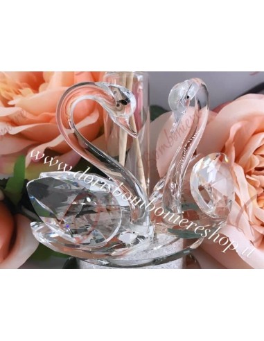 Hochzeitsbevorzugungen aus Swarovski-Kristall Paar Schwäne Parfüm-Diffusor aus Kristall cm 14,5