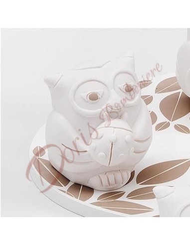 Ladybug owl in white resin h 6 cm with box