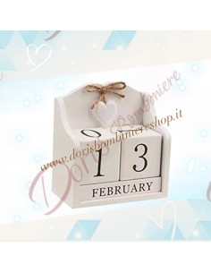 Bomboniere Calendario perpetuo in legno con cuore bianco 14.5x8x15 cm h 2