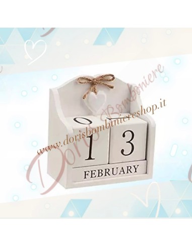 Bomboniere Calendario perpetuo in legno con cuore bianco 14.5x8x15 cm h