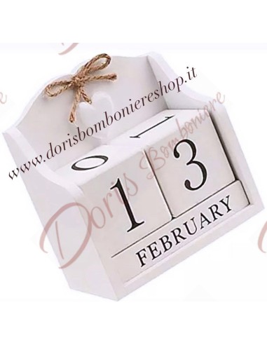 Bomboniere Calendario perpetuo in legno con cuore bianco 14.5x8x15 cm h
