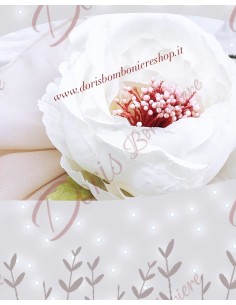 Sacchettino sartoriale rosa antico in giorgette con rosa completo di confetti e bigliettino 2