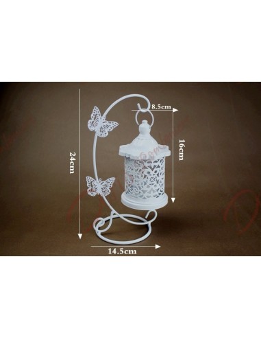 White suspended lantern 24 cm h with butterflies