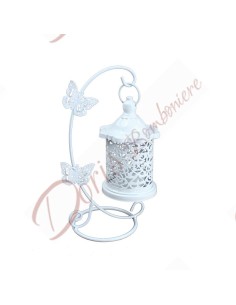 White suspended lantern 24 cm h with butterflies 2