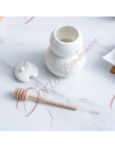White porcelain honey jar 12x8.5 cm