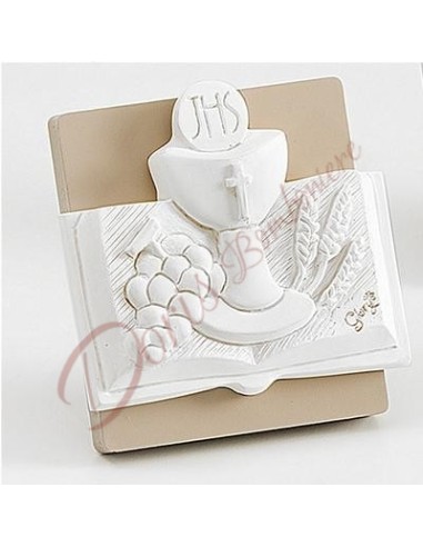 Simbolo comunione in resina bianca 7x7cm con scatola