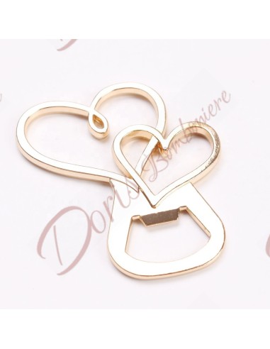 Apribottiglie Cuore in Metallo Oro 6,5x10 cm Bomboniera economica Matrimonio Elegante e Utile