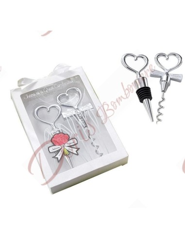 Metal cork and cork set with heart and white packaging as shown in the image