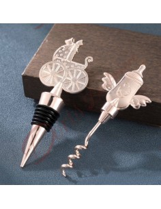 Bottle cap and corkscrew set and baby carriage