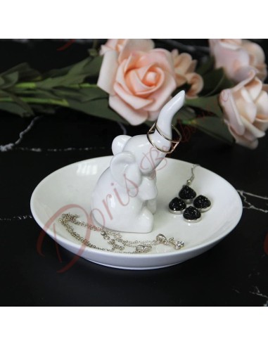 Ring holder and coin holder in white elephant ceramic