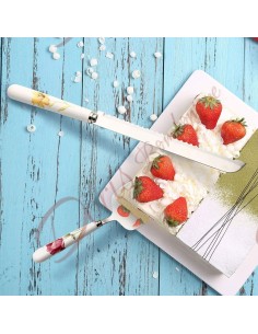 Bomboniera paletta torta con coltello per dolce con manico fantasia floreale set 2 pezzi 2