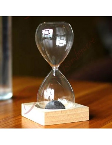 Bomboniera Clessidra magnetica in vetro con base in legno