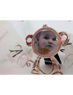 Cadre photo métal strass singe argent 15,5x14 cm - diamètre photo 7 cm 2