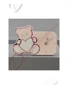 PLEX PINK BEAR CLOCK 19X12X4cm