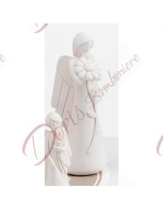 White resin angel with flower decoration h 18 cm with gift box