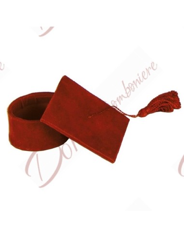 Scatola porta confetti cappello tocco laurea colore rosso con nappino in velluto