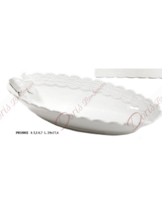 Bomboniera o regalo Vassoio ovale porcellana bianca con lavorazione merletto 29 cm PB18802 Mandorle Utili