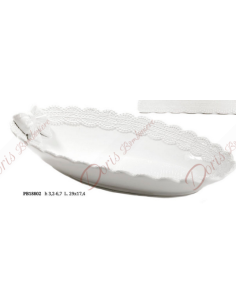 Favor or gift White porcelain oval tray with lace 29 cm