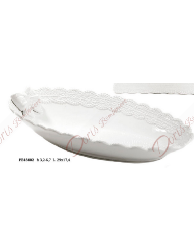Favor or gift White porcelain oval tray with lace 29 cm