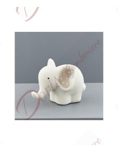 Bomboniera per bimbo o bimba, elefantino bianco e tortora con pois in ceramica 7.6x5x5.2