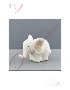 Bonbonnière pour bébé garçon ou fille, éléphant blanc et gris tourterelle à pois en céramique 7.6x5x5.2