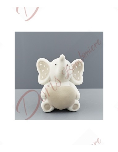 Favor White and dove gray elephant with ceramic polka dots with heart 6x5.8x7 cm