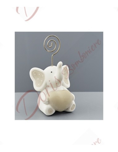 Favor Elephant aus weißer und taubengrauer Keramik mit Tupfen – Memo-Clip 6x5,8x7