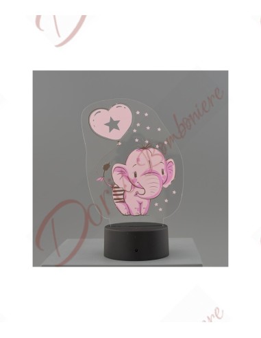 Idea regalo - arredo cameretta lampada da tavolo a led con elefantino rosa 24x14 cm