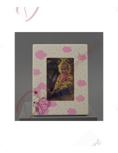 Favor gift photo holder with pink baby elephant vertical cm 17x22 (photo 15x10)