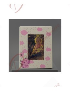 Porte-photo cadeau faveur avec bébé éléphant rose vertical cm 17x22 (photo 15x10)