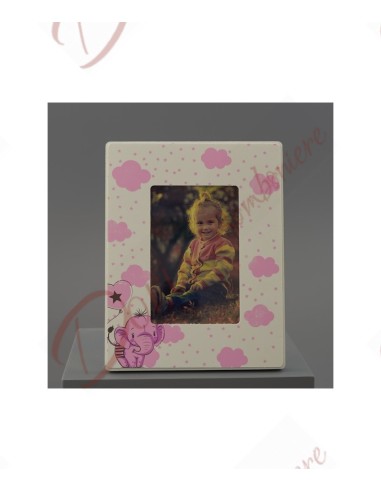 Favor gift photo holder with pink baby elephant vertical cm 17x22 (photo 15x10)
