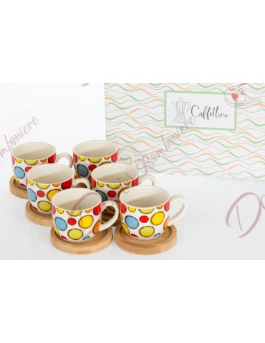 Wedding witnesses gift favor set 6 ceramic and wood cups bubbles solidarity coffee